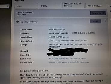 ram 8 gb: Toshiba Satellite L650 noutbuk - Prosessor: Intel Core i3 M370, 2.40 — 3