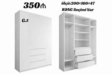 Yeni, 4 qapılı, Siyirməli, Ağ, Digər material, Açılan, Düz dolab