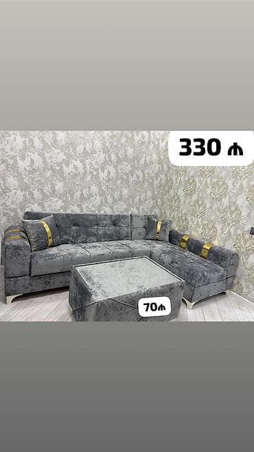 Künc divan və jurnallıq dəsti - Rəng: boz (velur tipli yumşaq parça)