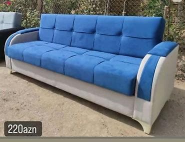 beyoglu mebel: Mavi-ağ rəng çalarlarında 3 nəfərlik yumşaq divan. - Parça: yumşaq — 1