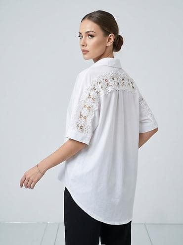cins: Ağ rəngli qadın koftası – qısa qol, oversize biçim - Klassik yaxalıq — 2