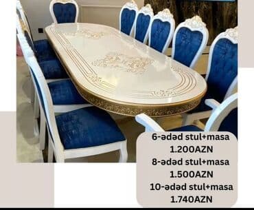 ders masaları: Qonaq otağı üçün, Yeni, Açılmayan, Dördbucaq masa, 6 stul — 8