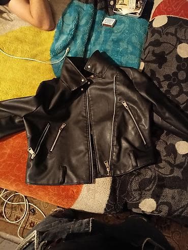 moto bot: Qara dəri motosiklet gödəkcəsi - Kəsim: qısa biker üslubu, yuxarı — 1