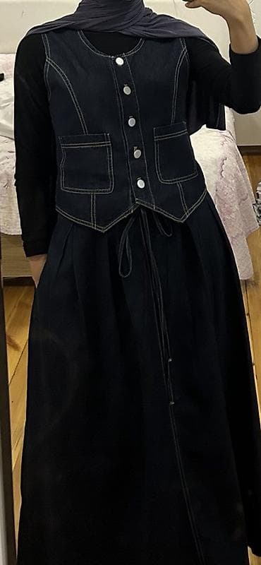 dsquared2: Qadınlar üçün tünd rəngdə uzun dəst: denim üslublu qolsuz jilet və — 1