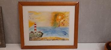 dis tortu sekilleri: Çərçivəli rəsm əsəri – akvarel/guaş texnikasında dəniz mənzərəsi. - — 1