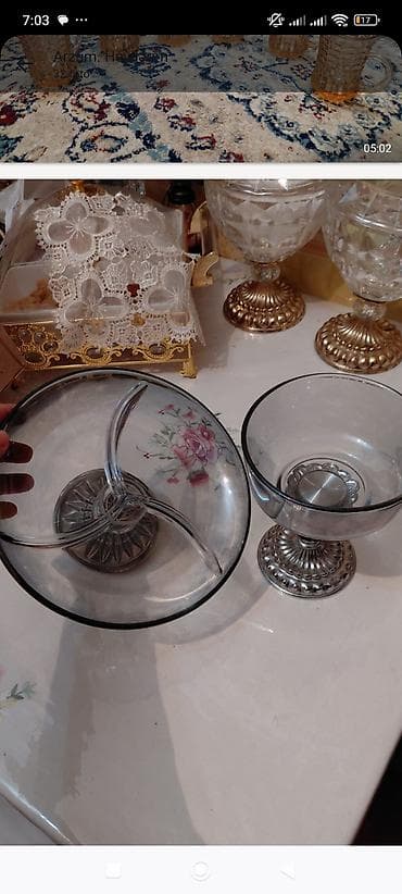 Şüşə salon qabları dəsti - 2 ədəd zərif şüşə qab: - 1 ədəd bölməli