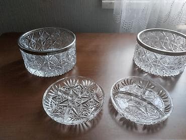 hamam akse: Kəsimli şüşə (büllur) qablar dəsti - 4 parça: 2 ədəd dərin qab + 2 — 1