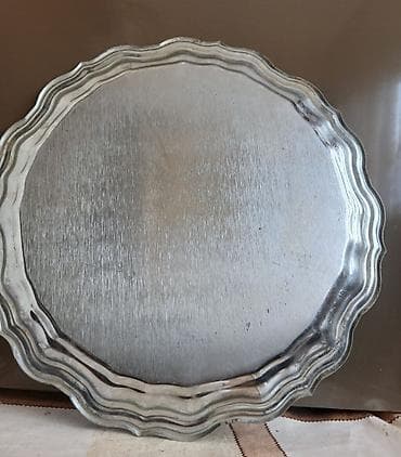 ujas sekilleri: Metall servis sinisi – klassik naxışlı - Material: metal (xrom/nikel — 2