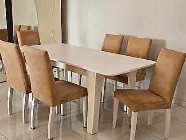stul bar: Qonaq otağı üçün, İşlənmiş, Kvadrat masa, 6 stul — 1