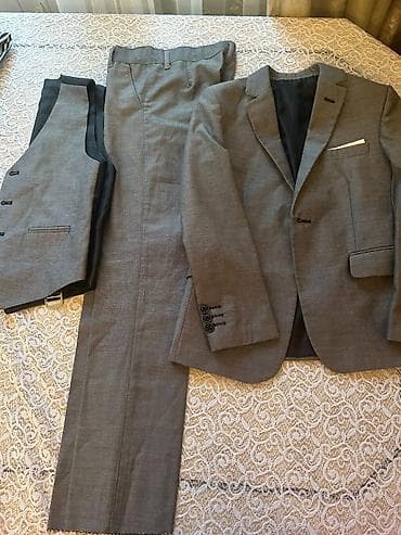 desd paltarlar: Kişi kostyum dəsti – 3 parça - Rəng: boz (xırda dama/mini-çek naxışlı — 1