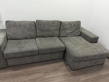 ofis divan: Boz rəngli L‑şəkilli künc divan - Dizayn: sağ tərəfdə uzanma bölməsi — 3