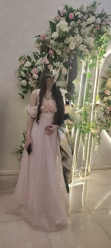 Donlar: Pudra-çəhrayı rəngdə uzun ziyafət/libas - Model: yüngül, axıcı şifon — 1