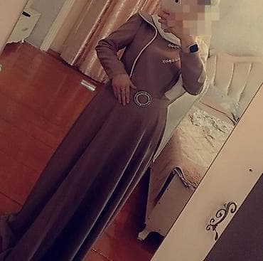 Zərif tərzli uzun ziyafət/gecə geyimi. - Rəng: kakao/taffeta