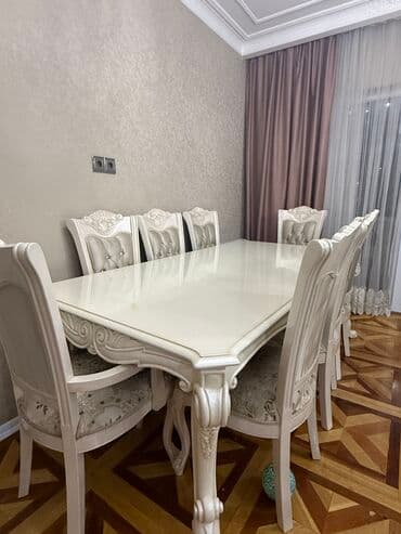 italyan divar kağızları: Qonaq otağı üçün, İşlənmiş, Açılmayan, Dördbucaq masa, 8 stul — 5