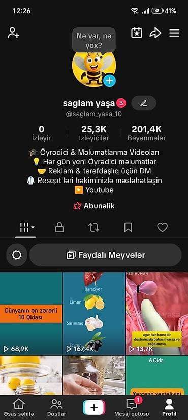 reklam lovhesi: Xidmət: “sağlam yaşa” səhifəsi – sağlamlıq və qidalanma mövzusunda — 1