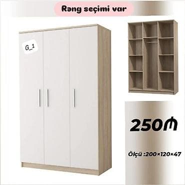iskaflar: Geyim şkafı – 3 qapılı, rəf və asılqan bölmələri ilə - Rəng seçimi var — 1
