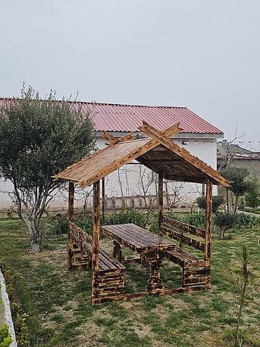 bağ evleri kiraye: Dördbucaq masa, Açılmayan, Skameykalar ilə, Taxta — 4