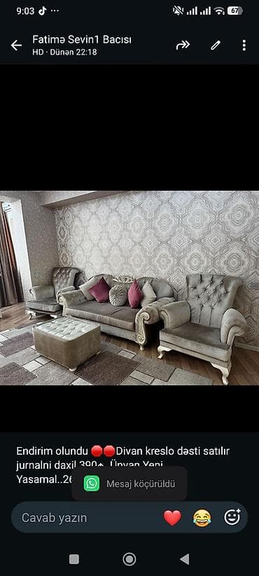 divan krislo: Endirim olundu 🛑🛑Divan kreslo dəsti satılır jurnalni daxil 390₼. Ünvan — 1
