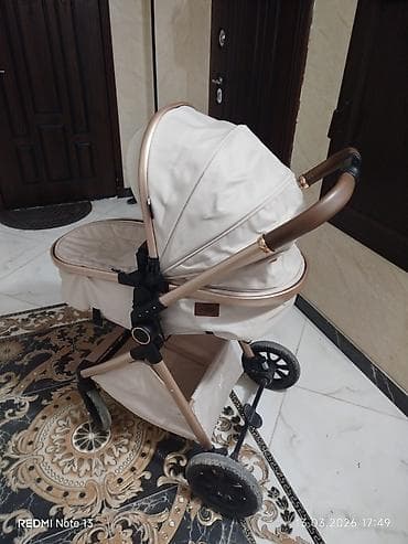 Коляски: Uşaq arabası – bej rəng, qızılı/qartal tərzində metal çərçivə və — 6