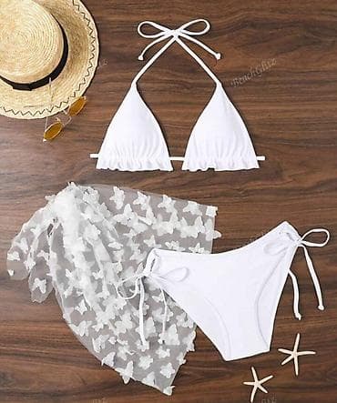 qar geyimi: Ağ rəngli 3 hissəli çimərlik dəsti - Tərkib: bikini üstü, bikini altı — 2