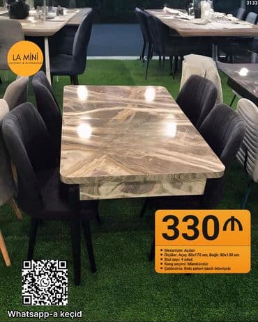 mermer moyka: Qonaq otağı üçün, Açılan, Dördbucaq masa, 4 stul — 1