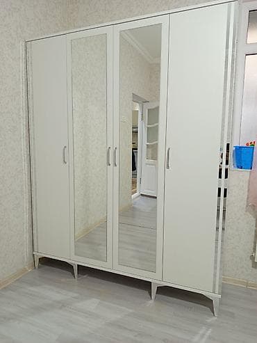 ağ şkaf: Yeni, 4 qapılı, Güzgülü, Ağ, Digər material, Açılan, Düz dolab — 1