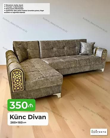 Künc divan – 260×160 sm - Mexanizm: açılandır, bazalı - Komplekt: 2 — 1