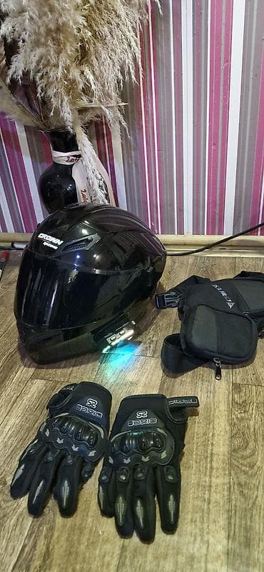 Moto dəbilqə və aksesuarlar dəsti Kaska+interkom, əlcəklər, maska, 2