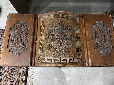 qedimi mebel: Əl oyma naxışlı taxta sandıq/konsol qutusu - Material: tam ağac (bərk — 2