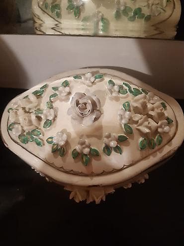 aksesuar qabi: Dekorativ qapaqlı keramika qab - Material: şirli keramika/porcelan - — 2