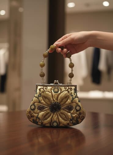 qaşlı canta: Bəzəkli əl çantası/klatç - Rəng: qızılı tonlarda - Material: atlas — 2