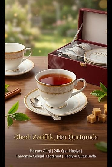 caydan: Çay dəsti, rəng - Ağ, Farfor — 1