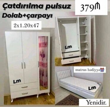 tek adamliq yataq: Dolab + Çarpayı Yeni və sifarişlə Qiymət : 379₼ Dolab : 2×1.20/47 — 1
