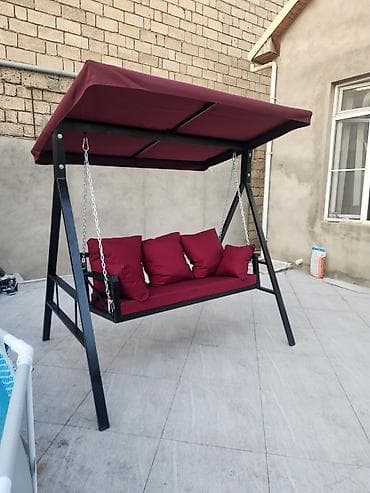 Bağ yelləncəyi – 3 nəfərlik, tentli - Rəng: bordo (tent və oturacaq