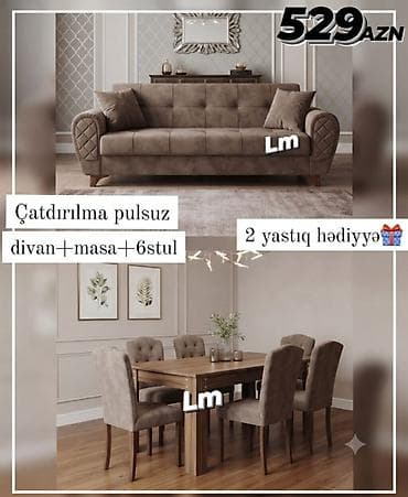 ucuz vitrin: Divan + Masa dəsti Sifarişlə hazırlanır. Dəst şəkildə : 529₼ — 1
