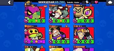 kohne pullar: Brawl Stars hesabı – 60/102 döyüşçü - Kolleksiya: 60 döyüşçü açıq — 8