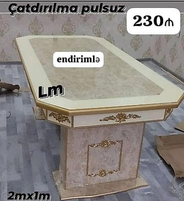 Klassik üslublu yemək/ziyafət masası - Ölçü: 2 m x 1 m - Dizayn: Bej