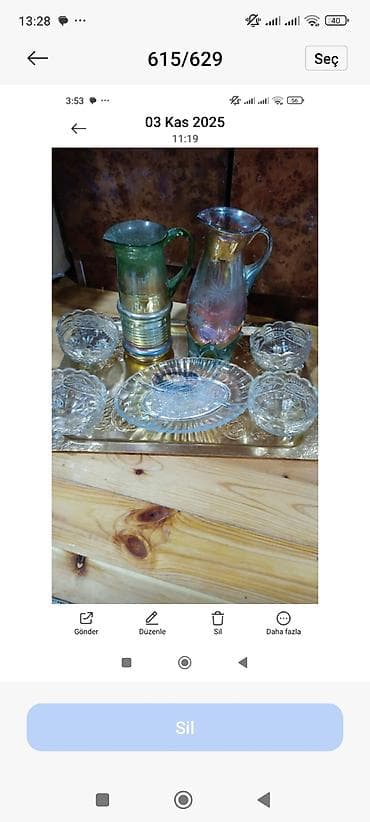 запчасти ауди 6: Şüşə süfrə dəsti Tərkib: - 2 ədəd şüşə sürahi (rəngli və naxışlı) - 4 — 1