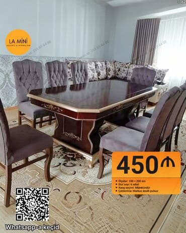 Qonaq otağı üçün, Açılmayan, Dördbucaq masa, 6 stul