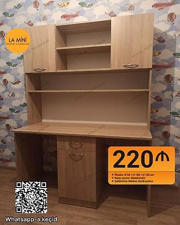 Düz masa, Polkalı, Siyirməli, Teksturalı laminat, Zəmanətsiz, Kredit yoxdur