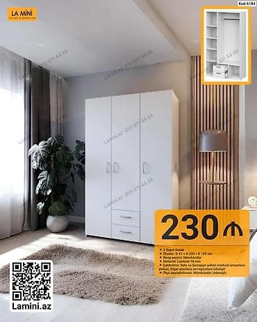 3 qapılı dolab – Kod: 6184 - Ölçülər: D 47 × H 200 × E 120 sm -