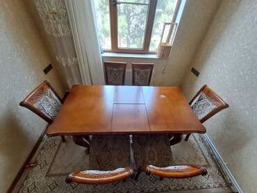 isdolar: Qonaq otağı üçün, İşlənmiş, Açılan, Dördbucaq masa, 6 stul — 3