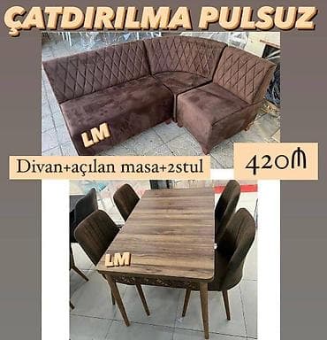 Məişət məhsulları: Mətbəx dəsti Qiymət : 420₼ Divan:1.20x1.70 Masa açılan: 80×1.30 — 2