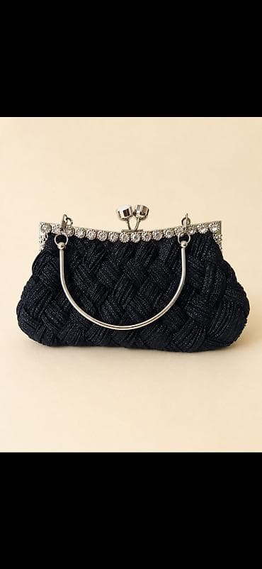 Çantalar: Qara rəngli zərif gecə çantası (clutch) - Material: parlaq effektli — 1