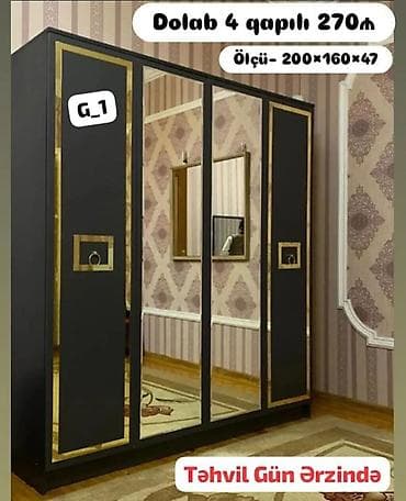 qapi otag: Yeni, 4 qapılı, Güzgülü, Qara, Açılan, Düz dolab — 1