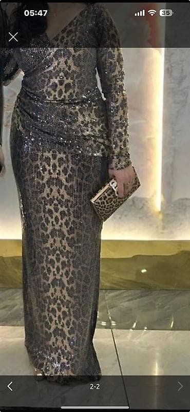 don: Leopard naxışlı, parıltılı uzun ziyafət donu Tezedi - Stil: Bədənə — 2