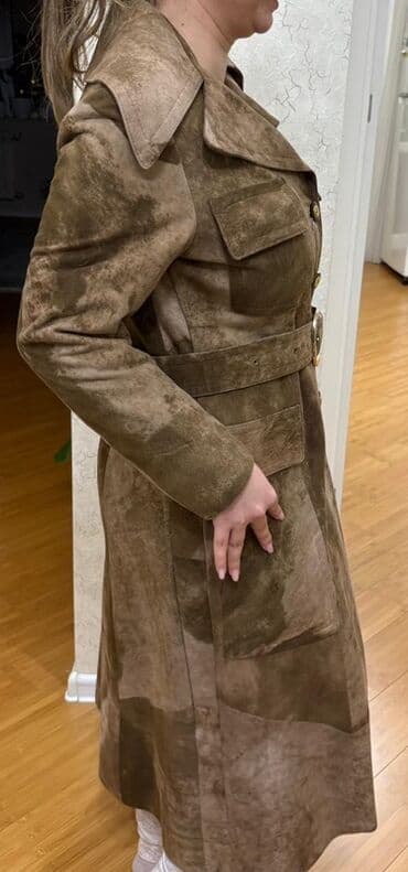 женские утепленные плащи: Qadın üçün süet trençkot - Material: yumşaq süet (nubuk effektli) — 14