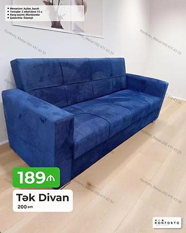 ofis divan: Tək divan – 200 sm Qiymət: 189 ₼ Xüsusiyyətlər: - Mexanizm: açılan — 1