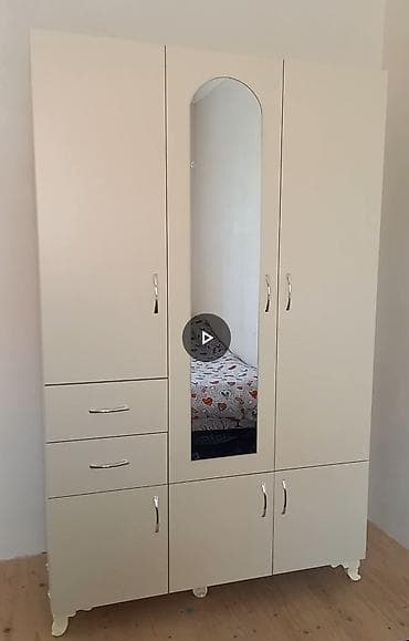 şkaf ucuz: 4 qapılı, Güzgülü, Bej, Digər material, Açılan, Düz dolab — 1