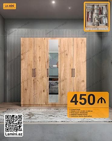 sehf qapi: 5 qapılı paltar dolabı - Ölçülər: dərinlik 47 sm, hündürlük 200 sm — 1
